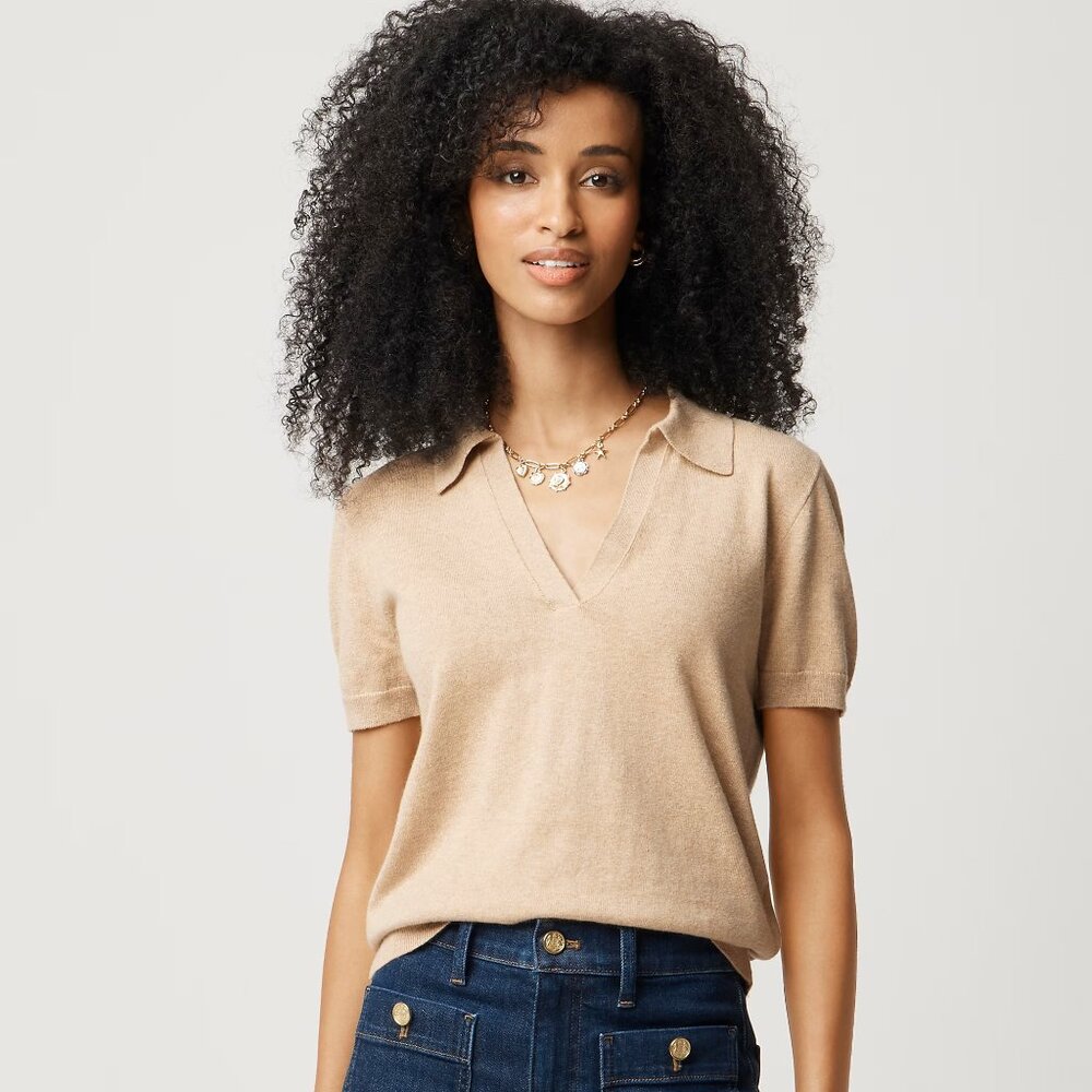 NWT J. Crew Factory Tan Cotton-Cashmere Blend Polo Sweater, Small